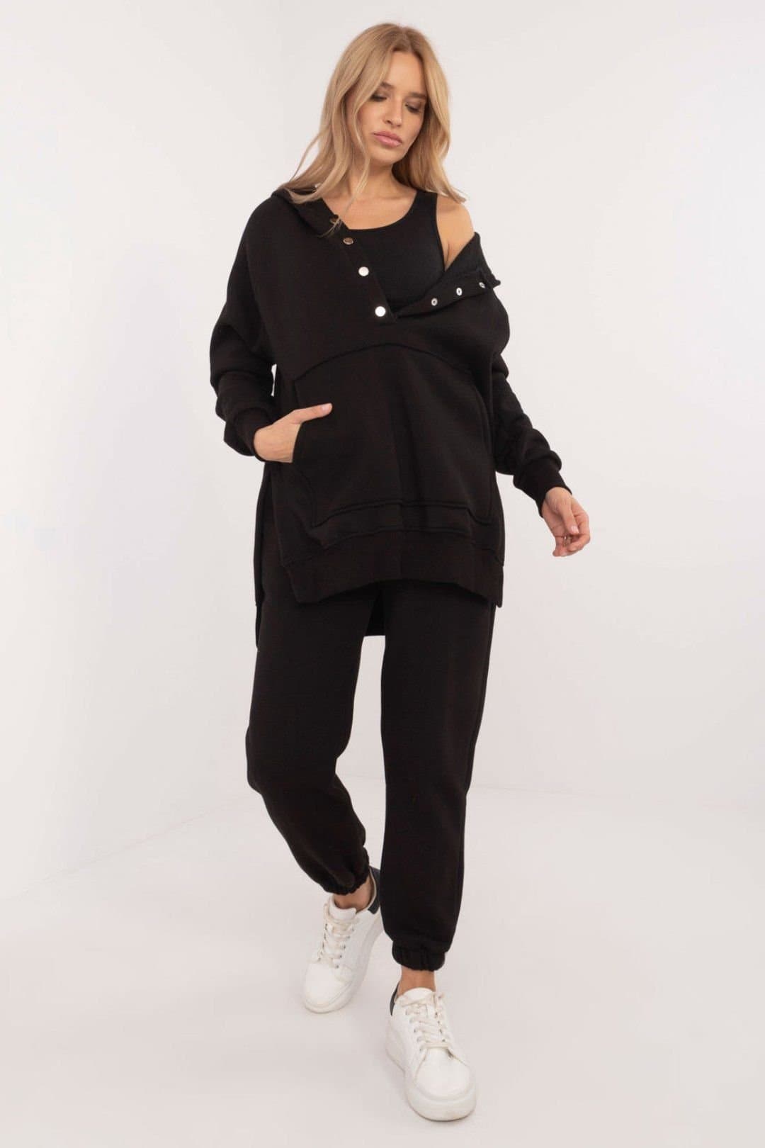 Love Lace Love Lace Black Melange Hoodie T-Shirt & Pant Set