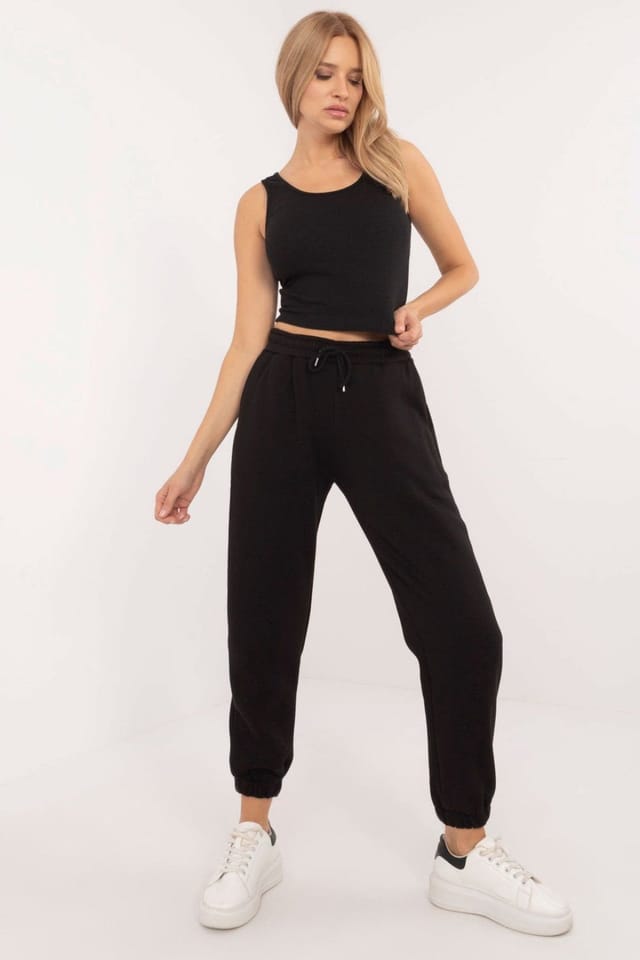 Love Lace Love Lace Women's Cotton Melange Hoodie T-Shirt & Pant Set in Black - 2
