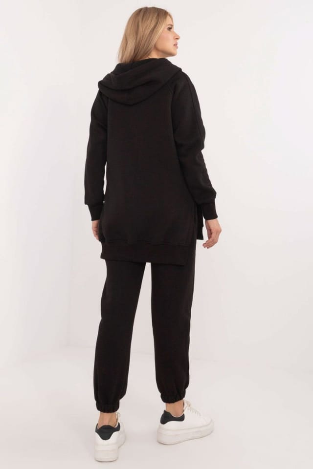 Love Lace Love Lace Women's Cotton Melange Hoodie T-Shirt & Pant Set in Black - 3