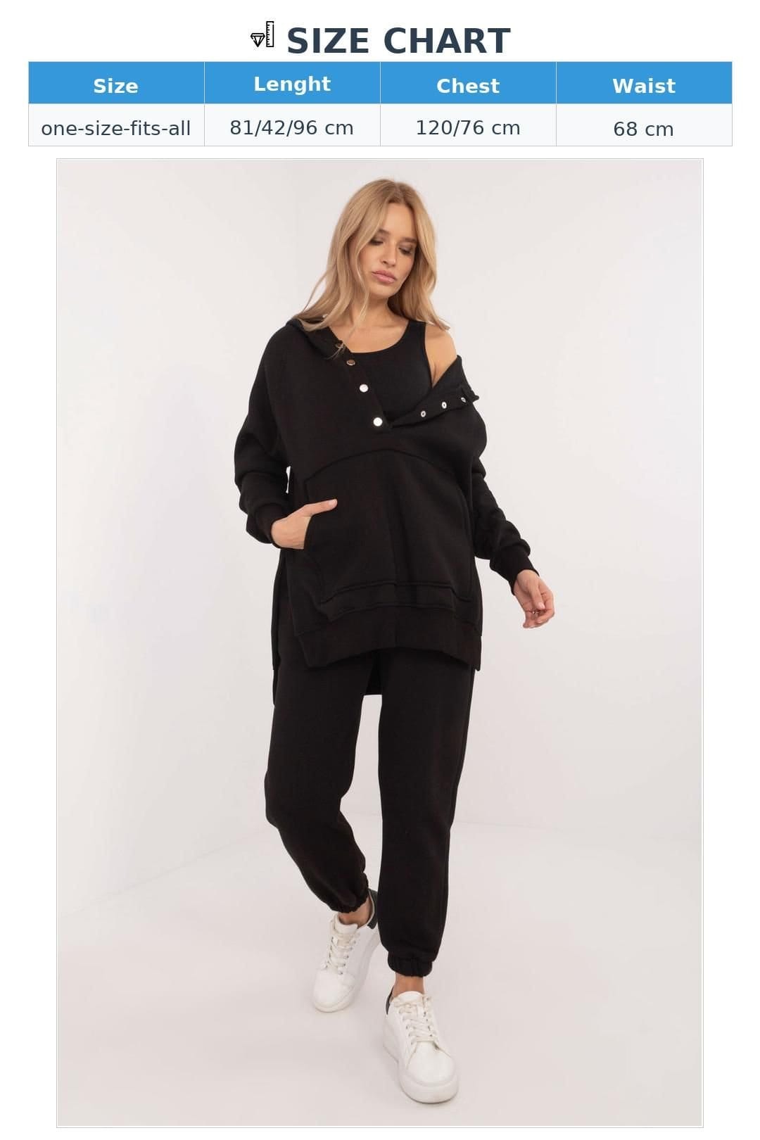 Love Lace Love Lace Women's Cotton Melange Hoodie T-Shirt & Pant Set in Black - 4
