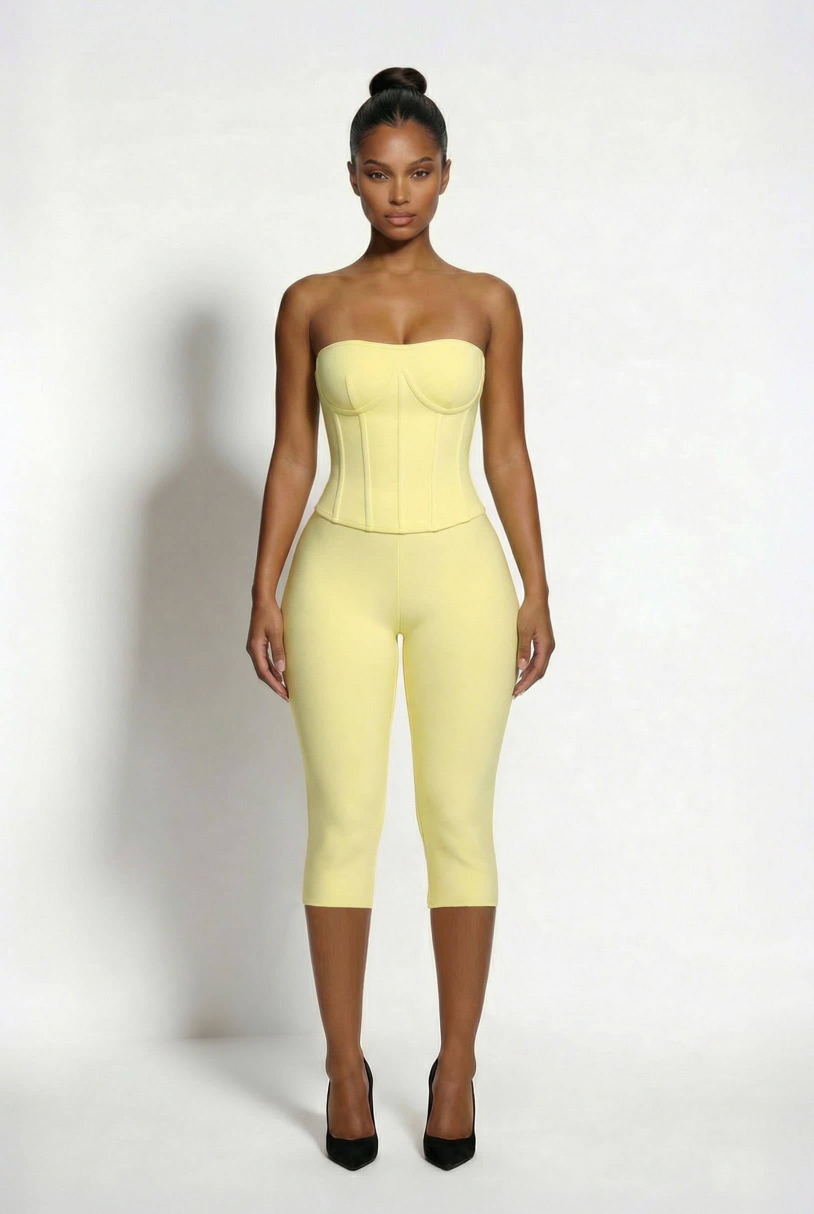LEMONLUNAR LEMONLUNAR Yellow Bandage Capri Pants