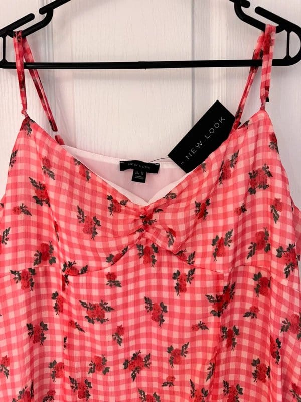 New Look New Look Pink Gingham Floral Frill Mini Dress UK 22 BNWT Summer Dress - 1