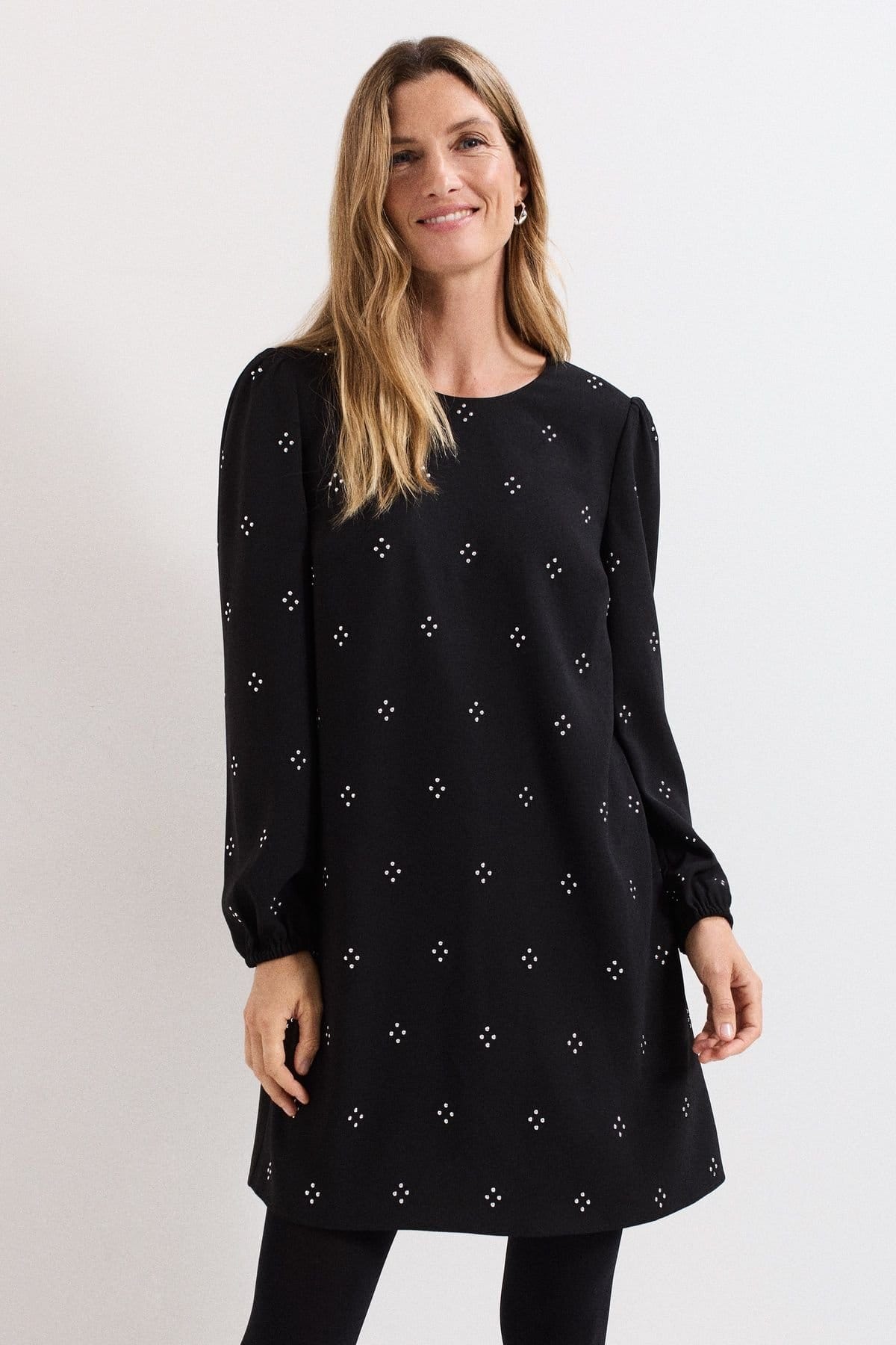Phase Eight Black Studded Long Sleeve Mini Dress