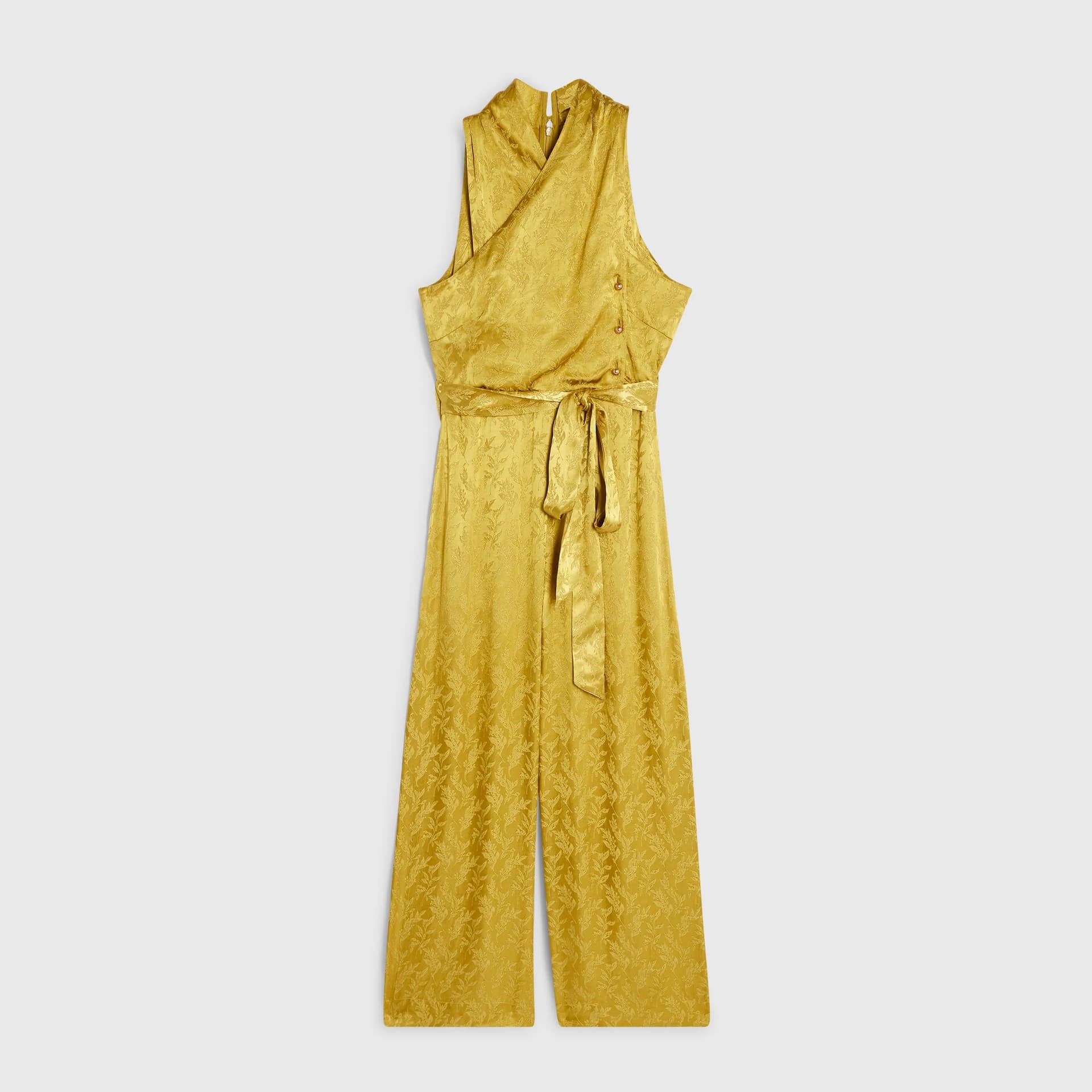River Island River Island Womens Petite Gold Jacquard Wrap Jumpsuit