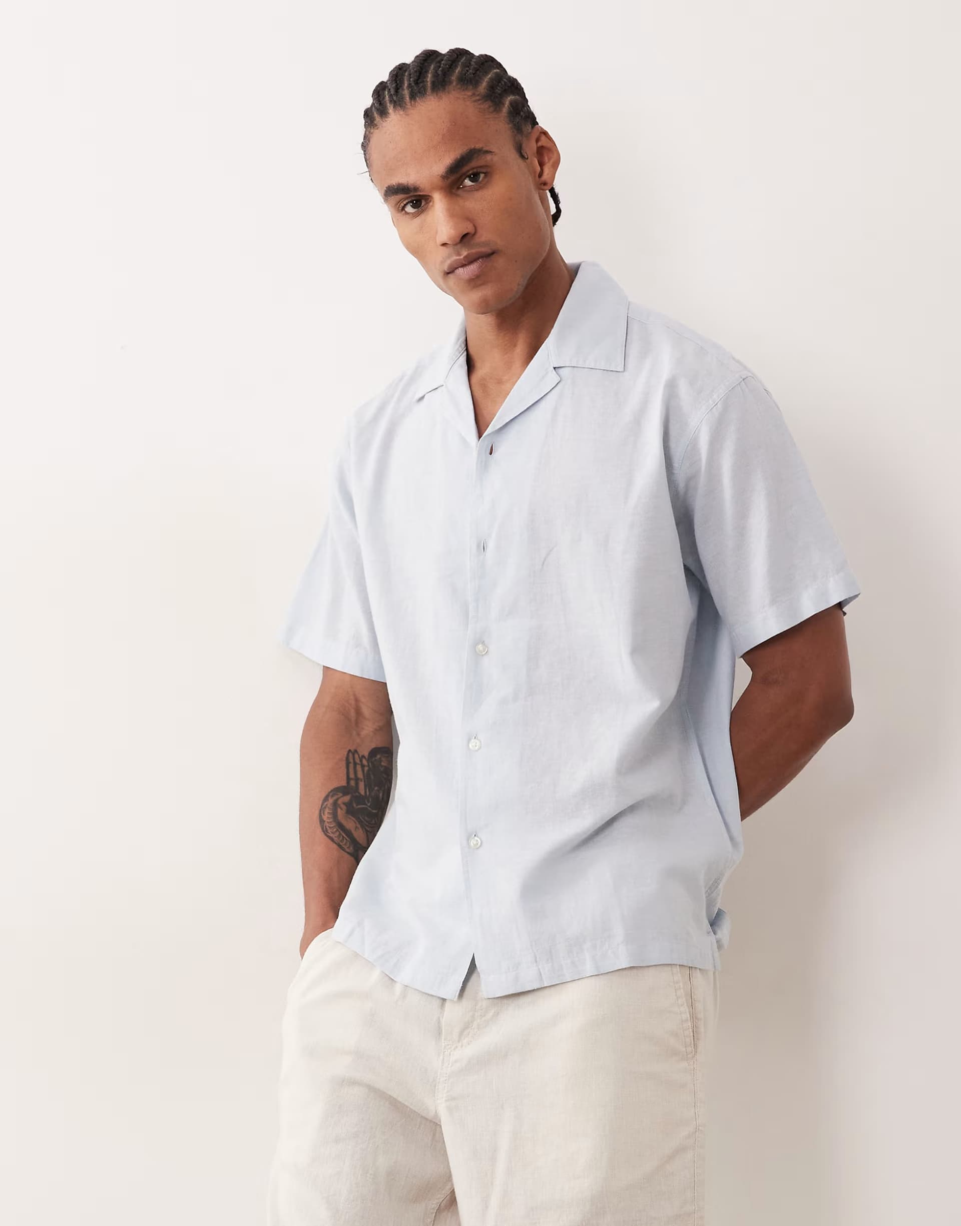 ASOS ASOS Jack & Jones Linen Blend Short Sleeve Shirt in Light Blue