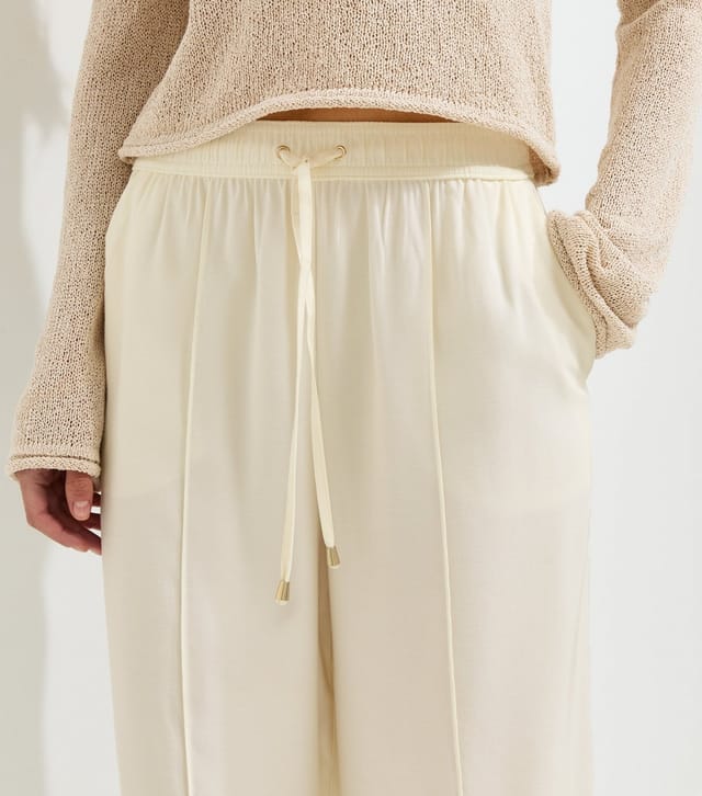 New Look Women's Cream Drawstring Front Crease Wide Leg Trousers New Look - 3