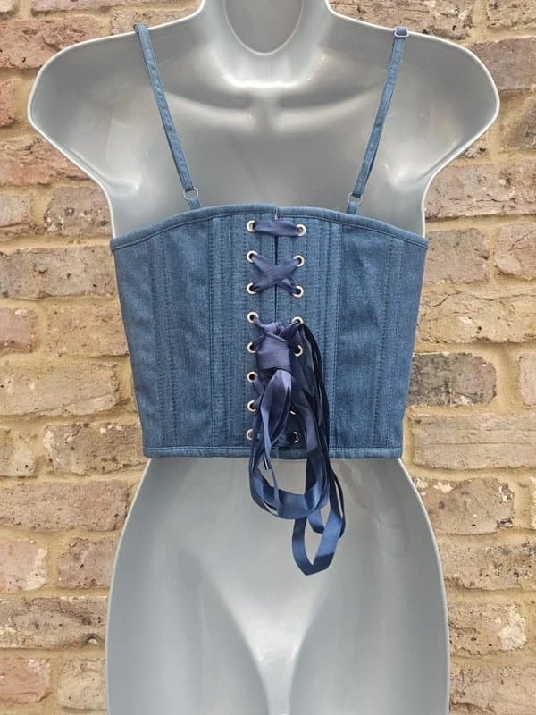 Corset Story Corset Story Denim Look Strappy Steel boned Corset Crop Top Size 24"
