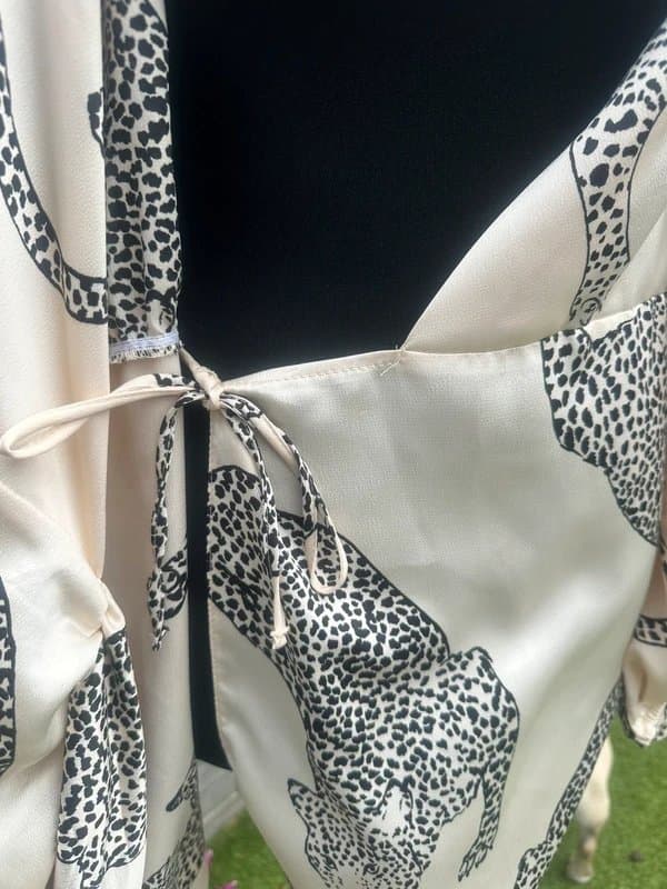 New Look New Look Chanpagne Leopard Print Satin Puff Sleeve Mini Wrap Dress Size 12 BNWT