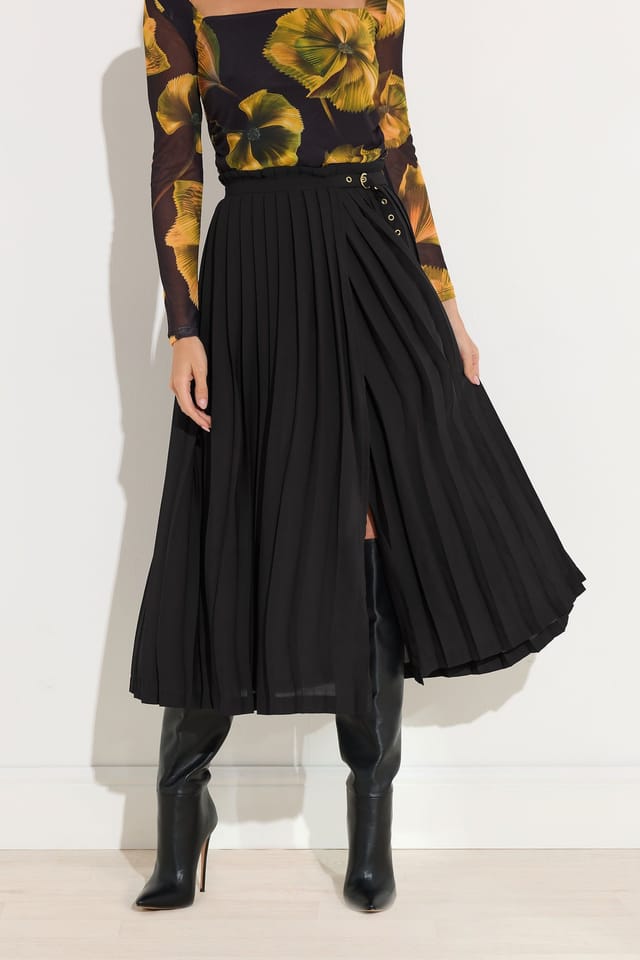 Star By Julien Macdonald Star by Julien Macdonald Women's Pleated Belt Buckle Maxi Skirt in Black - 3