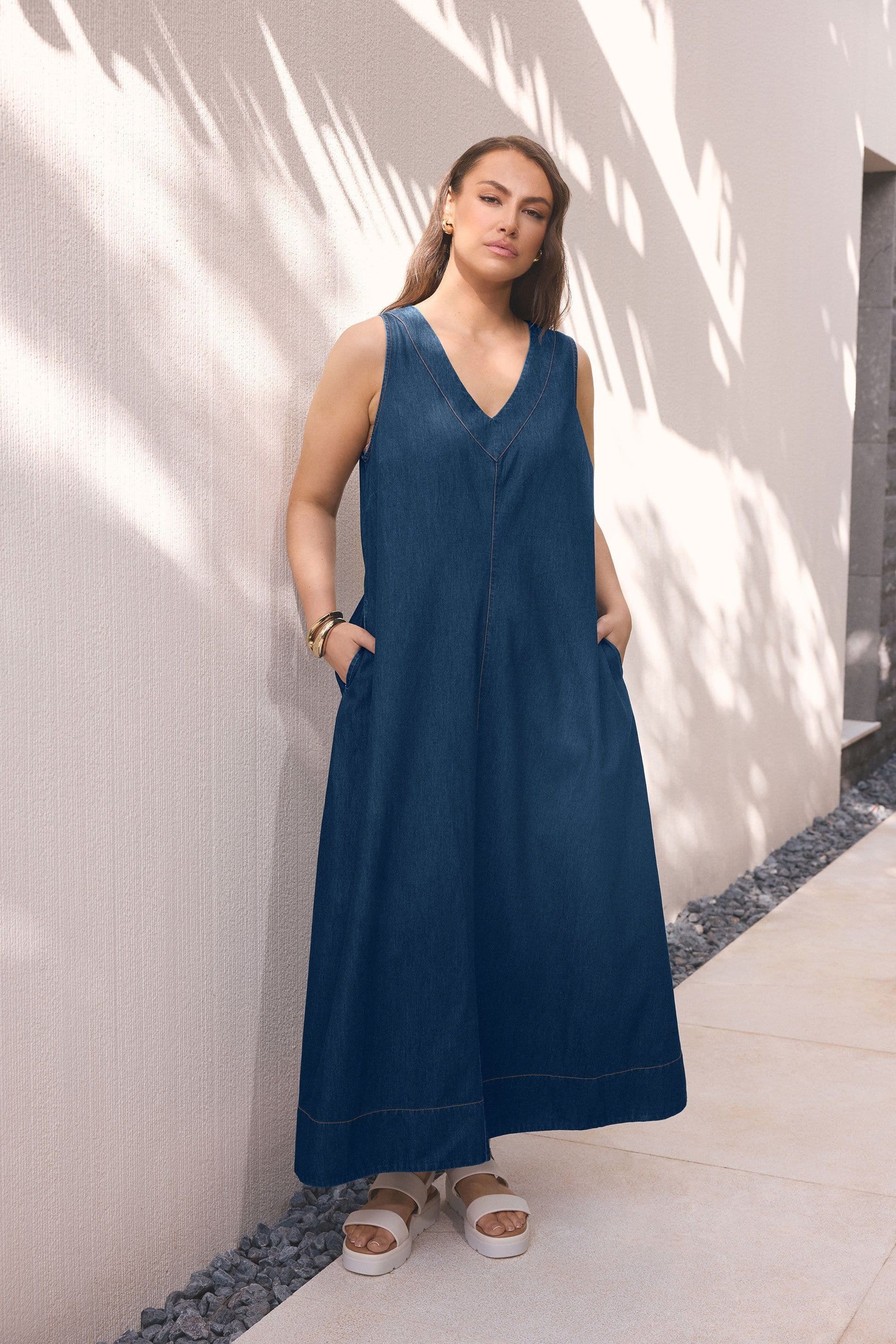 Evans Indigo Cotton Denim Maxi Dress