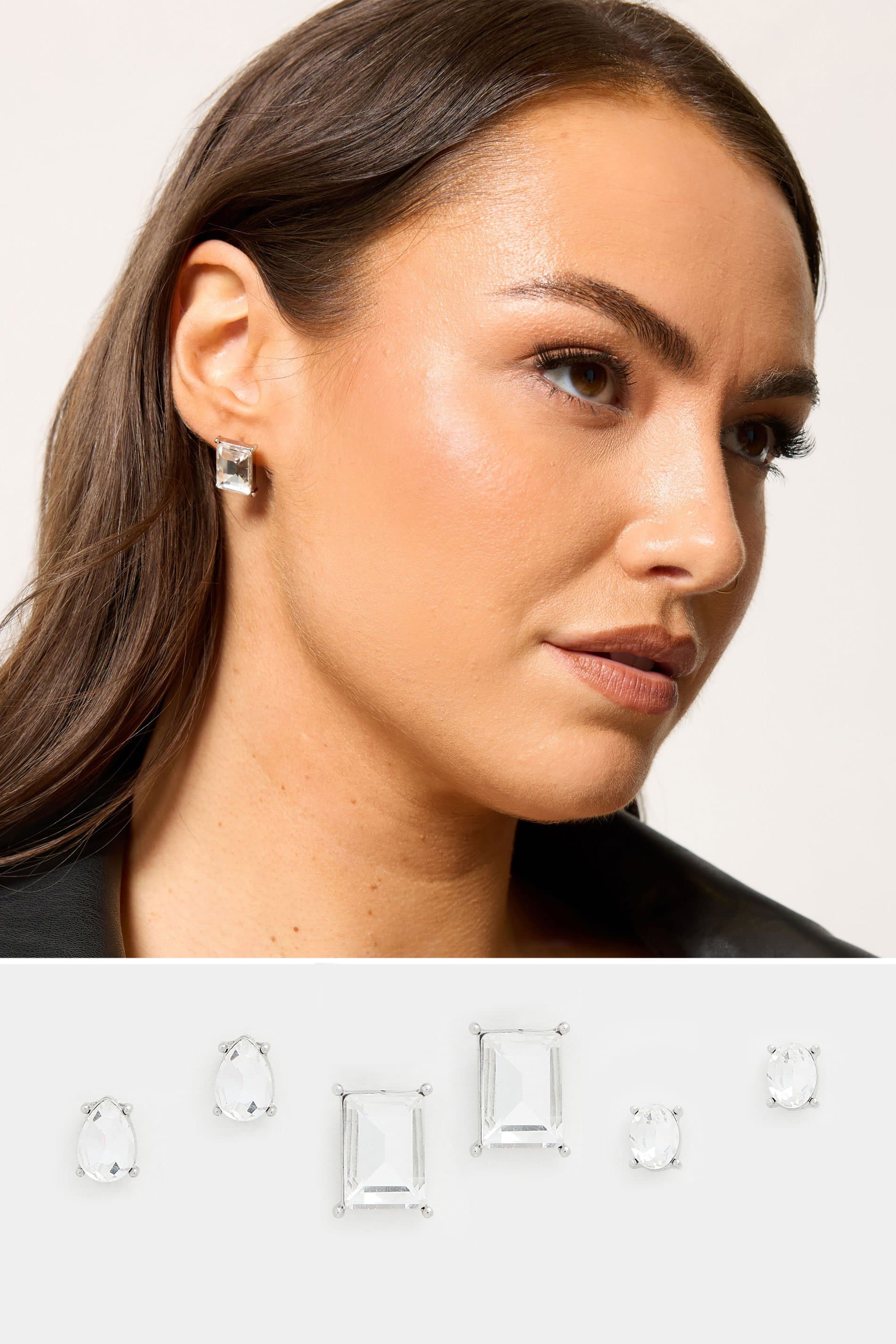 Yours 3 Pack Silver Tone Diamante Stud Earrings