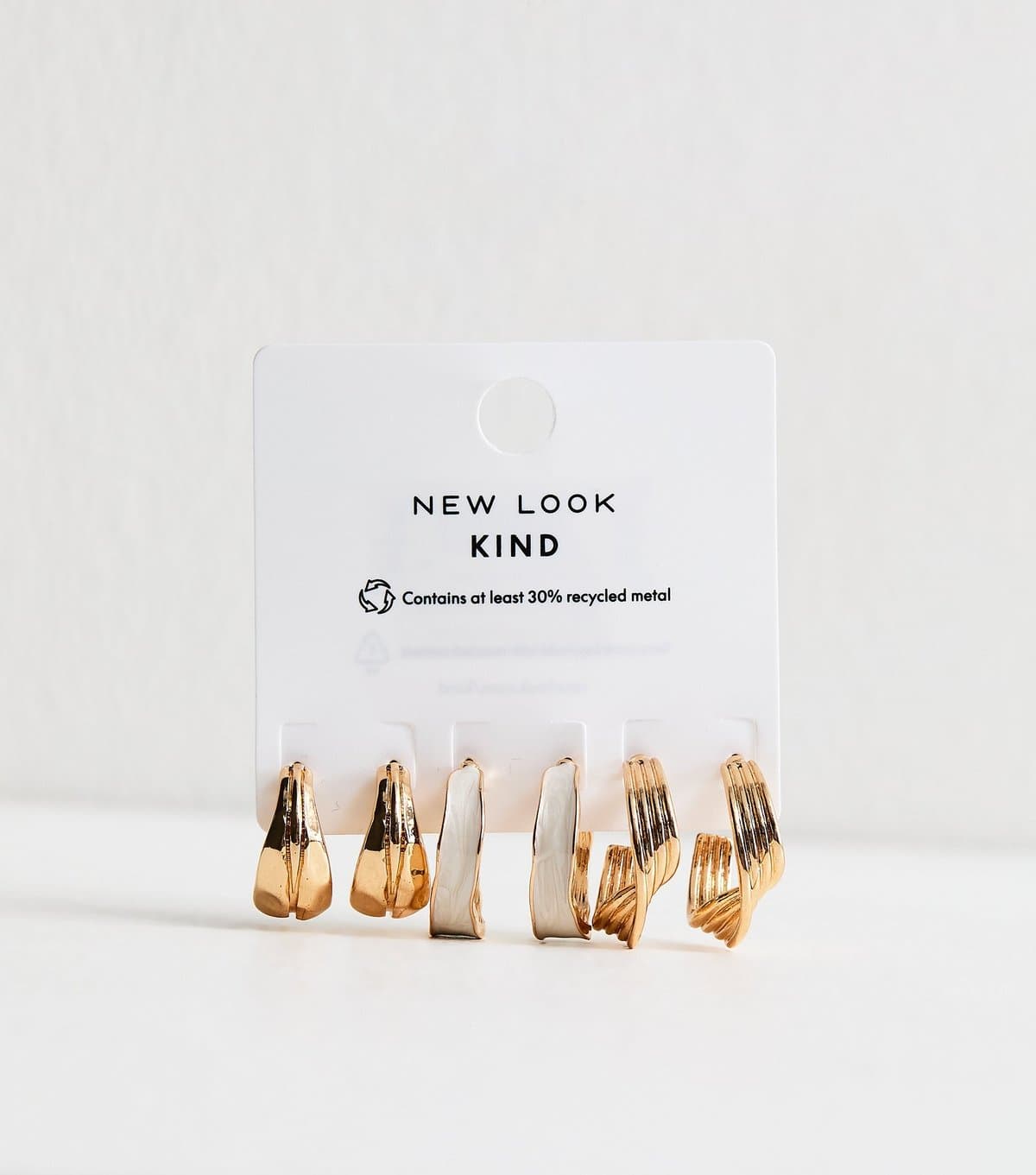 New Look Pack of 3 Gold Tone Textured Enamel Hoop Earrings New Look