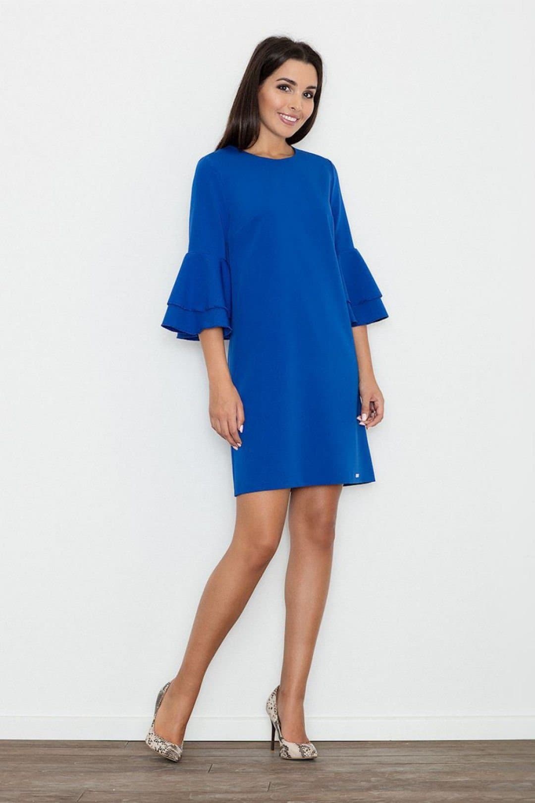 Love Lace Love Lace Women's Elegant Loose Fit Frill Sleeve Back Zip Dress in Blue