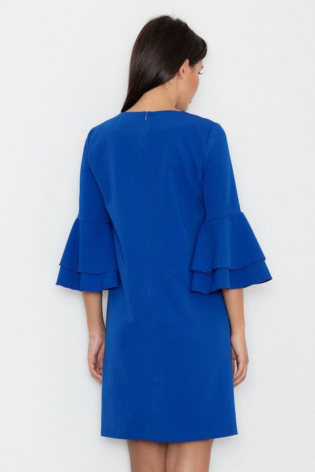Love Lace Love Lace Women's Elegant Loose Fit Frill Sleeve Back Zip Dress in Blue - 2