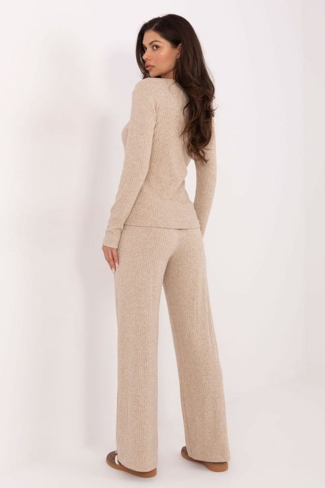 Love Lace Love Lace Women's Comfort High Waist Knit Wide Leg Trousers in Beige - 3