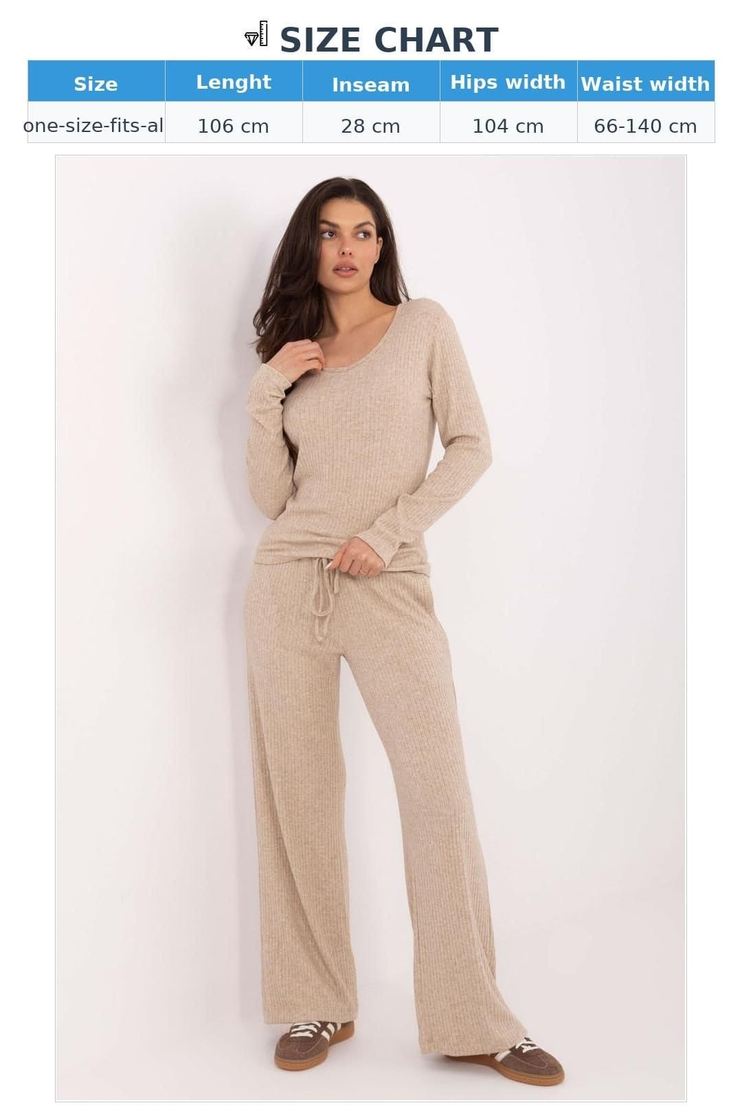 Love Lace Love Lace Women's Comfort High Waist Knit Wide Leg Trousers in Beige - 4