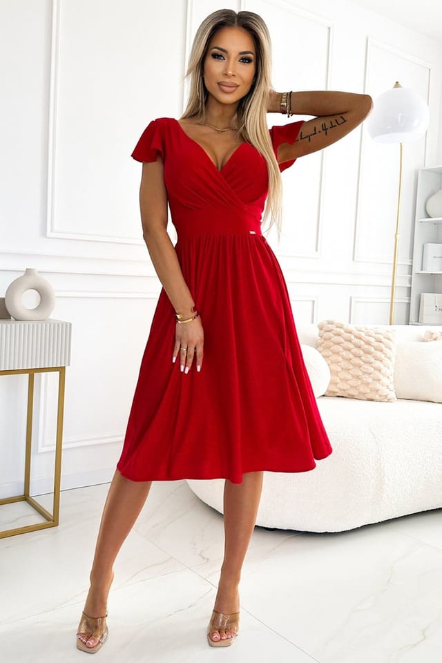 Love Lace Love Lace Women's Shiny Stretch Flared Evening Dress in Red - 2
