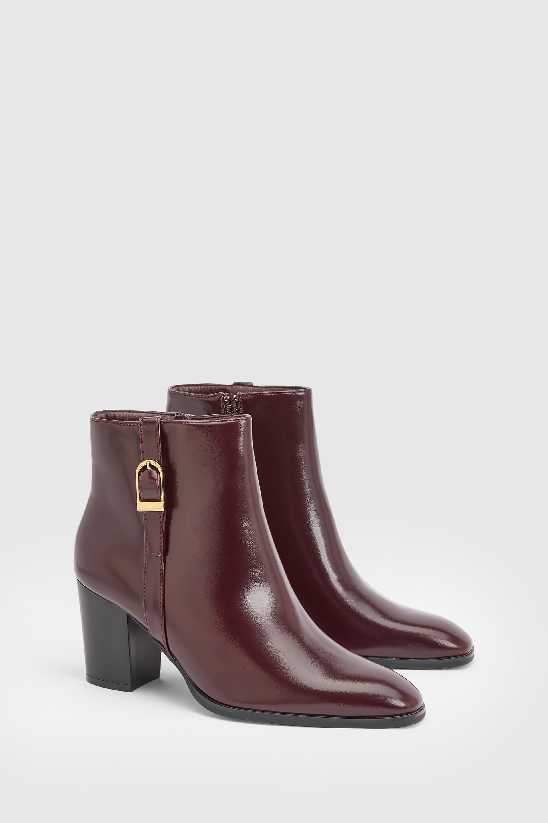 Wallis Wallis Women's Sophie Faux Leather Buckle Detail Ankle Boots in Burgundy
