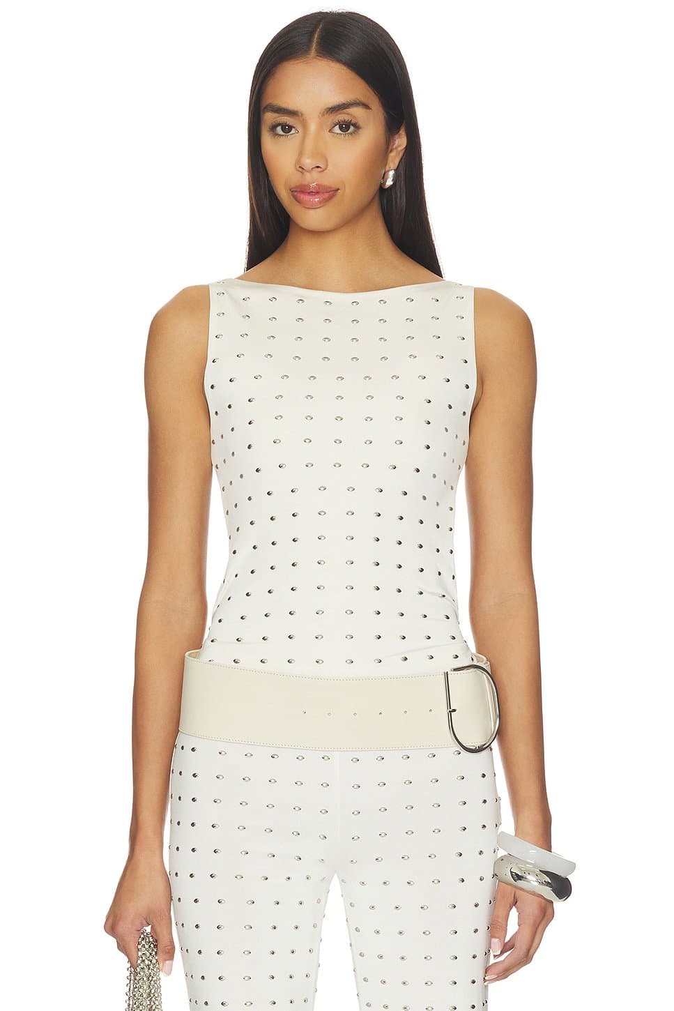 revolve Revolve White Embellished Sleeveless Top