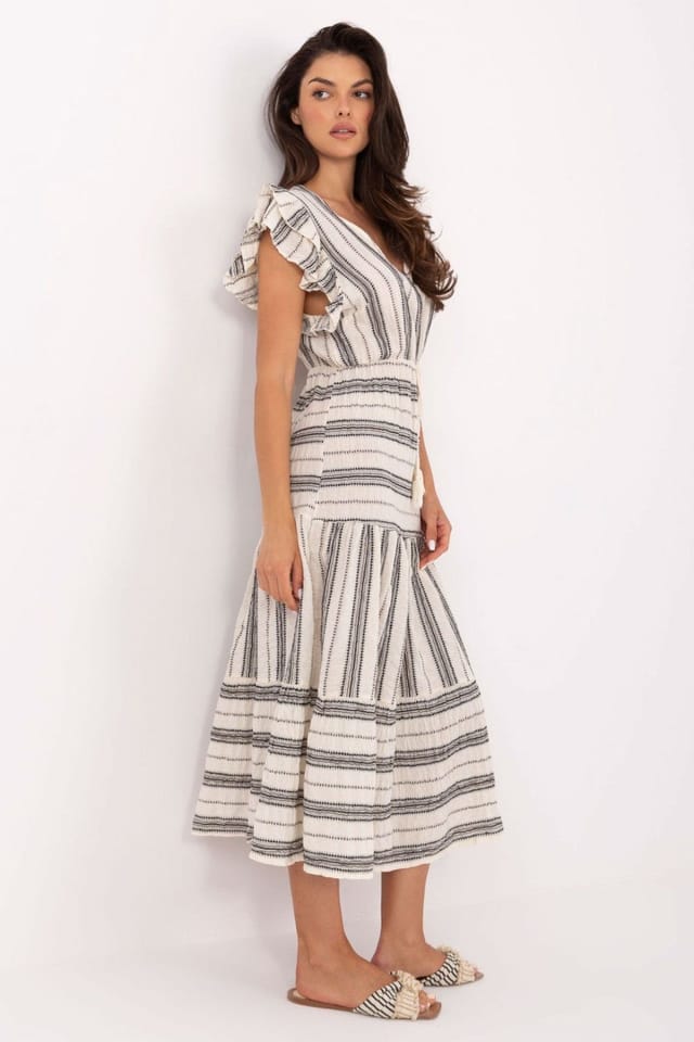 Love Lace Love Lace Women's Boho Cotton Midi Daydress with V Neck in White - 2