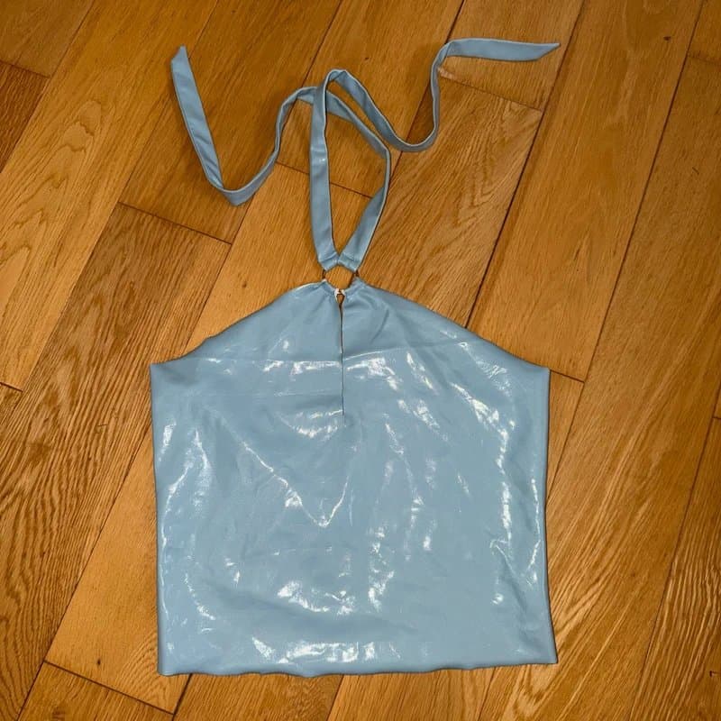 PrettyLittleThing PrettyLittleThing Baby Blue Vinyl PVC Crop Top - Size M