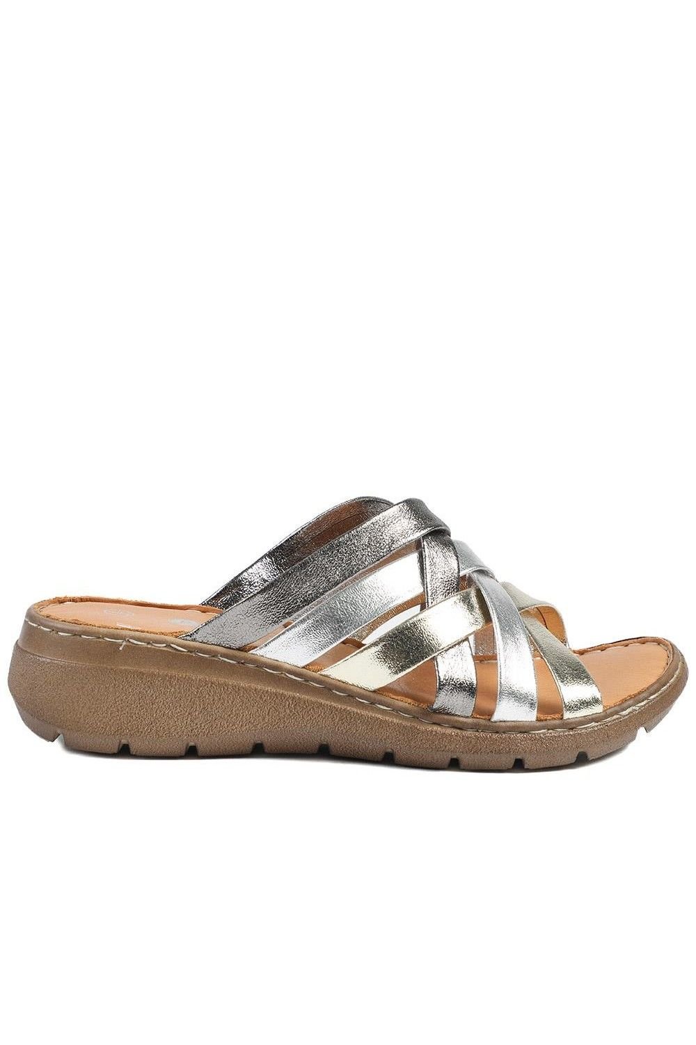 Pavers Pavers Women's Leather Slip On Mule Sandals in Metallics - 2