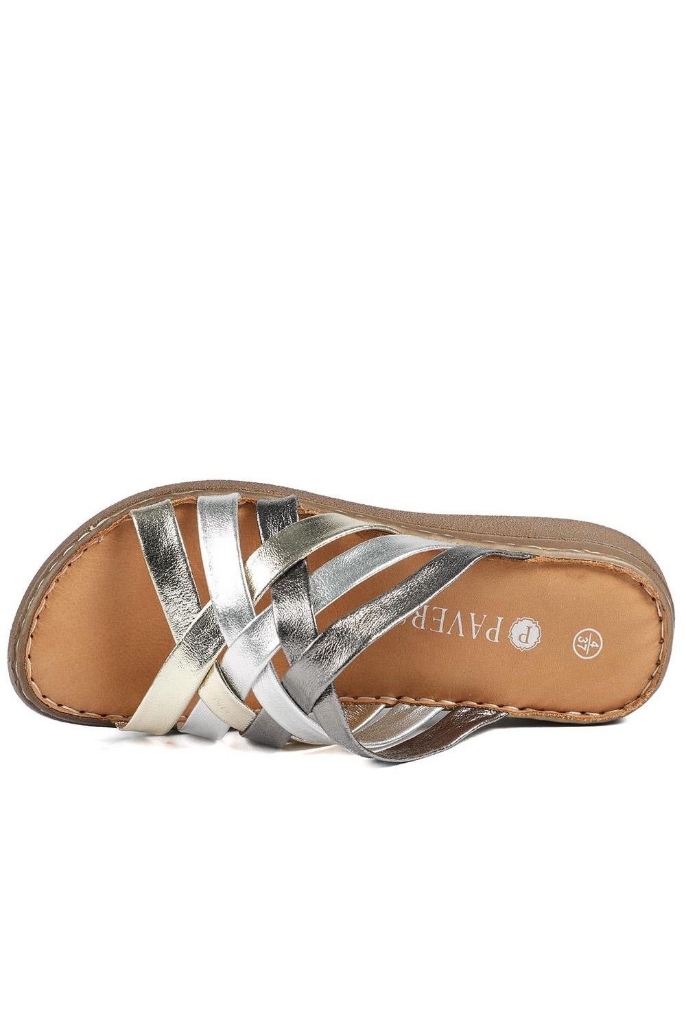 Pavers Pavers Women's Leather Slip On Mule Sandals in Metallics - 4