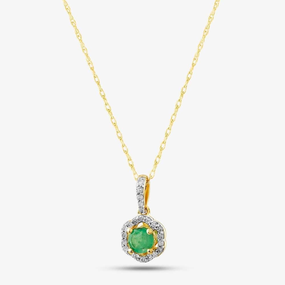 T.H.Baker T.H.Baker Gold Emerald & Diamond Halo Pendant Necklace