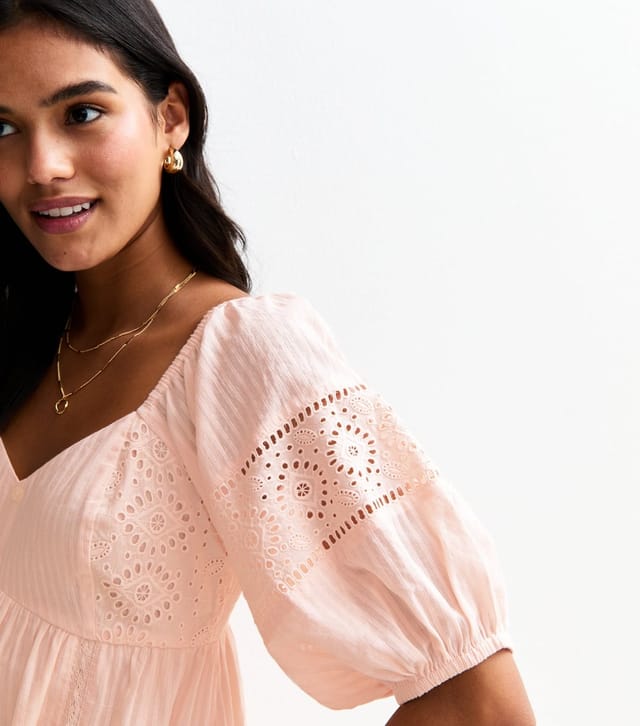 New Look Women's Light Pink Striped Embroidered Sleeve Mini Dress New Look - 3