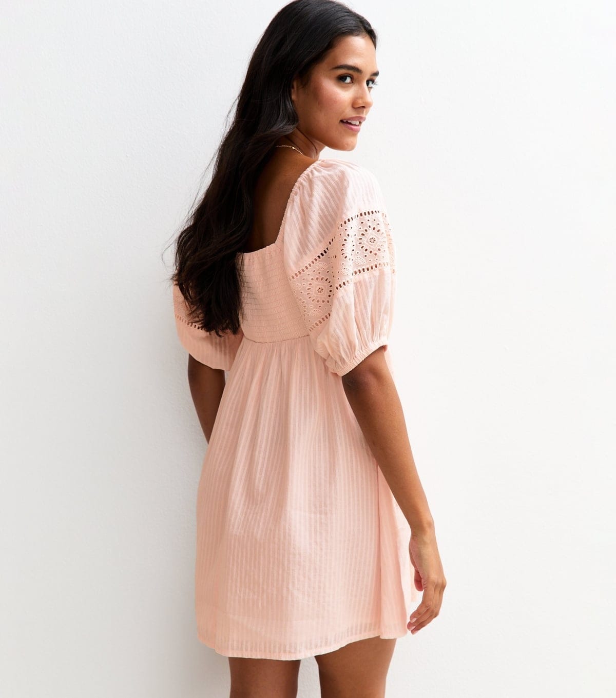 New Look Women's Light Pink Striped Embroidered Sleeve Mini Dress New Look - 4