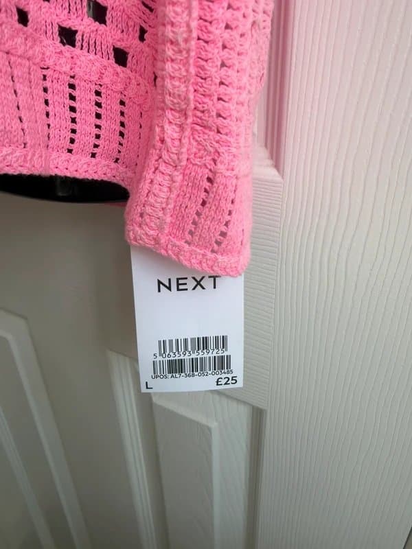 Next Next Bright Pink Crochet Knit Top Boho Festival Beach Cover Up NWT UK 16