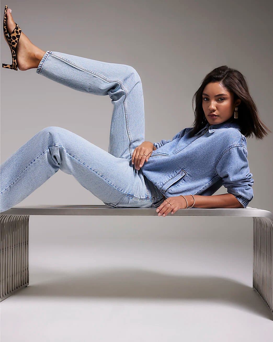 Ri Beauty River Island Womens Blue Relaxed Straight Leg Jeans