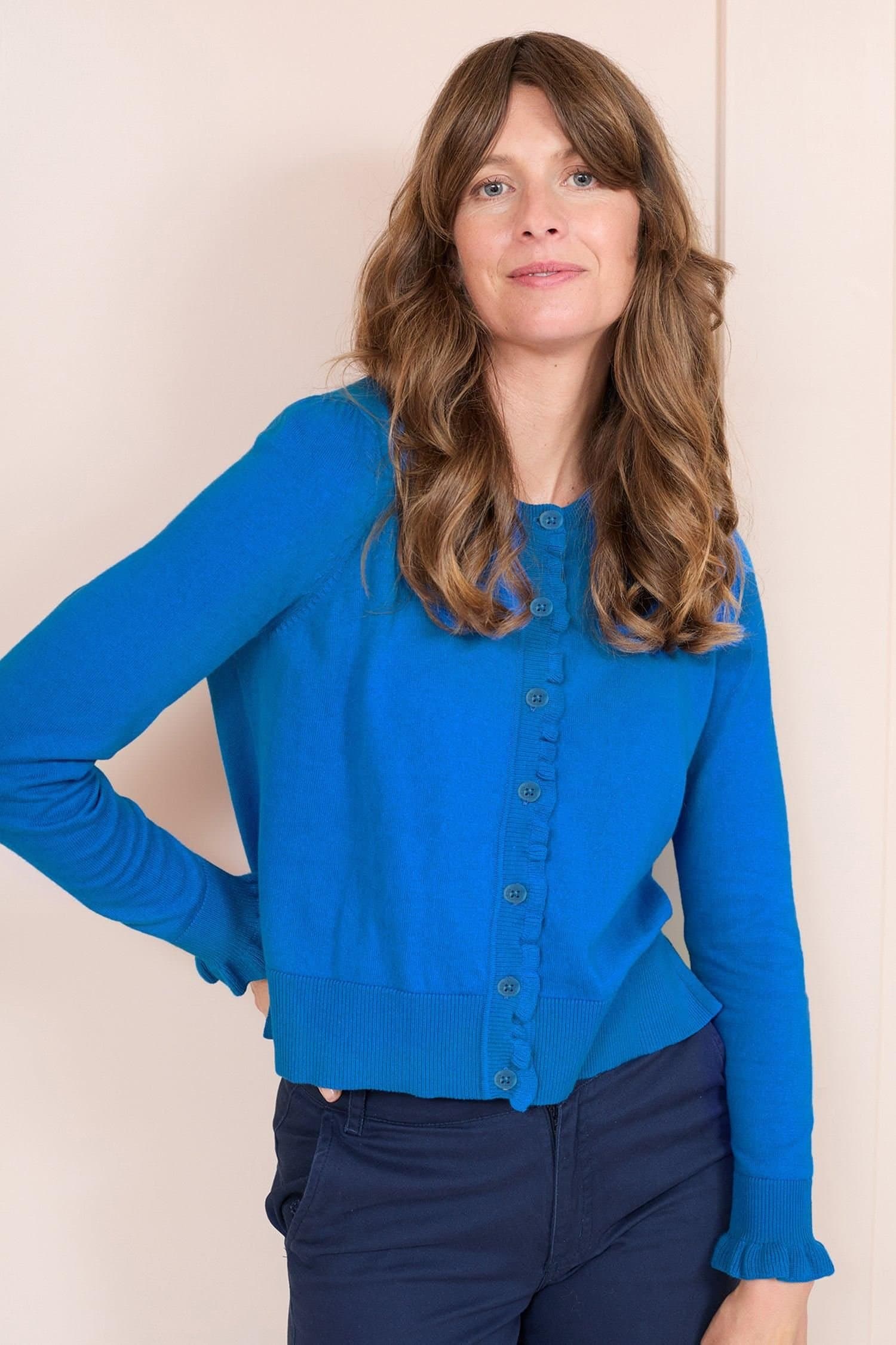 Lily & Me Lily & Me Women's Lauren Lightweight Cotton Outfitter Cardigan with Round Neck in Cobalt