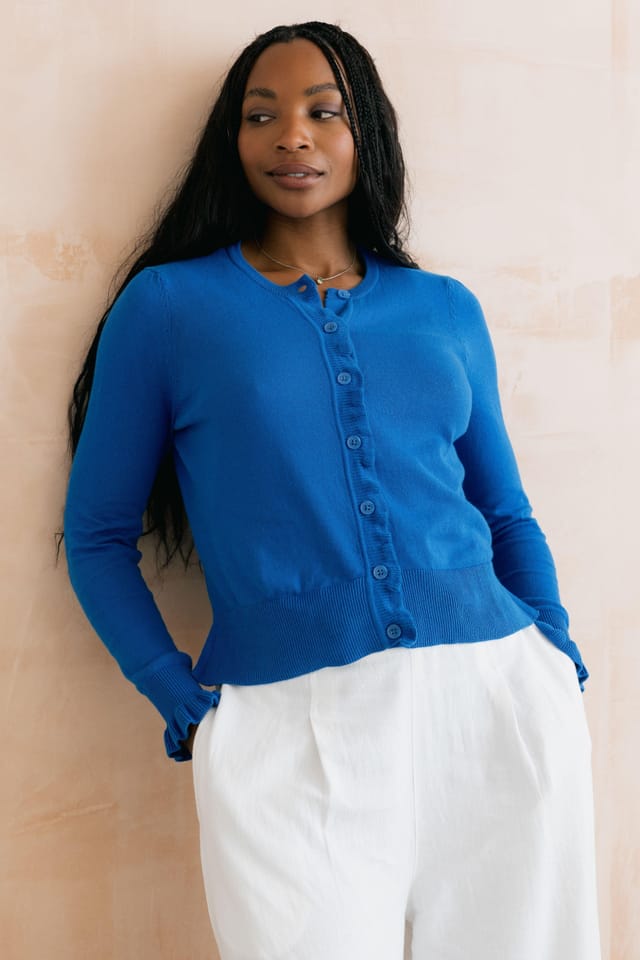 Lily & Me Lily & Me Women's Lauren Lightweight Cotton Outfitter Cardigan with Round Neck in Cobalt - 2