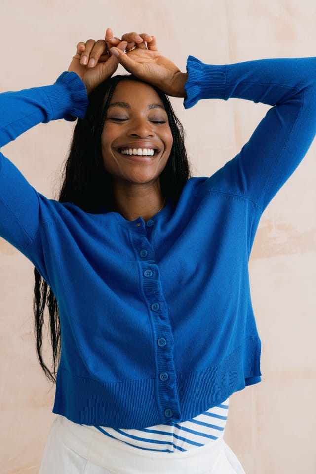 Lily & Me Lily & Me Women's Lauren Lightweight Cotton Outfitter Cardigan with Round Neck in Cobalt - 3