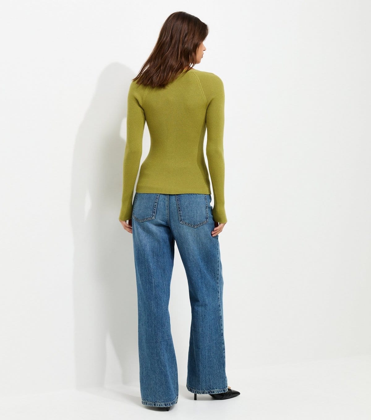 New Look Women's Green Ribbed Knit Lightweight Henley Top New Look - 4