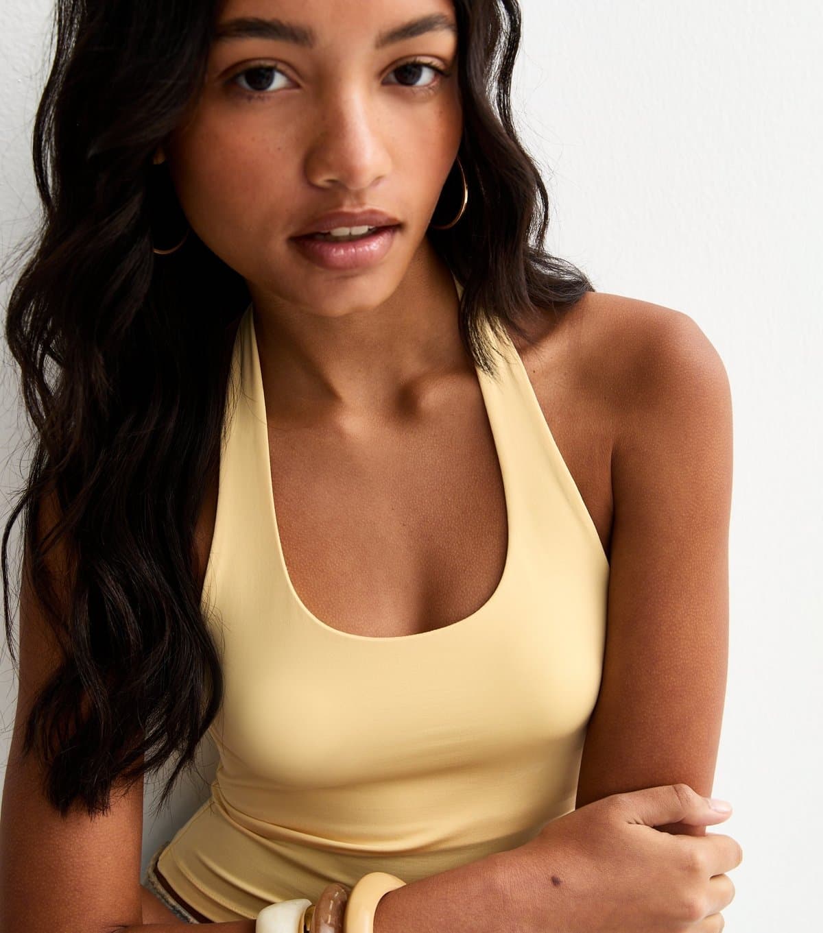 New Look Women's Light Yellow Jersey Halter Neck Top New Look