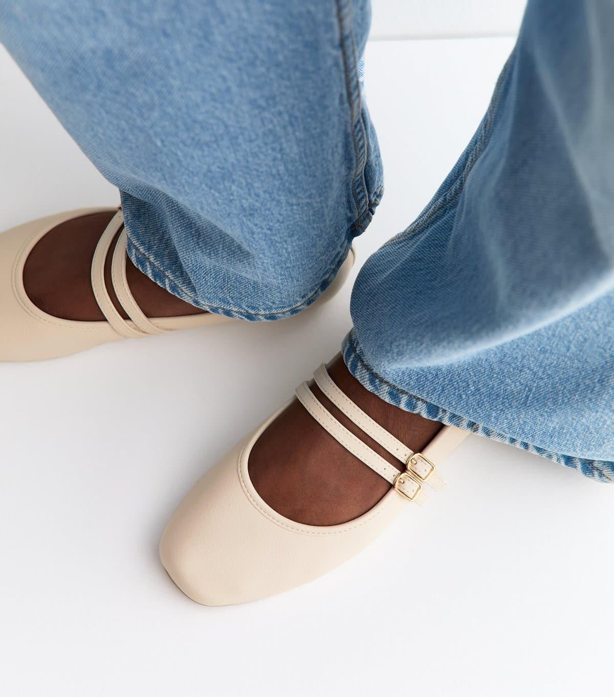 New Look New Look Off White Faux Leather Mary Jane Flats