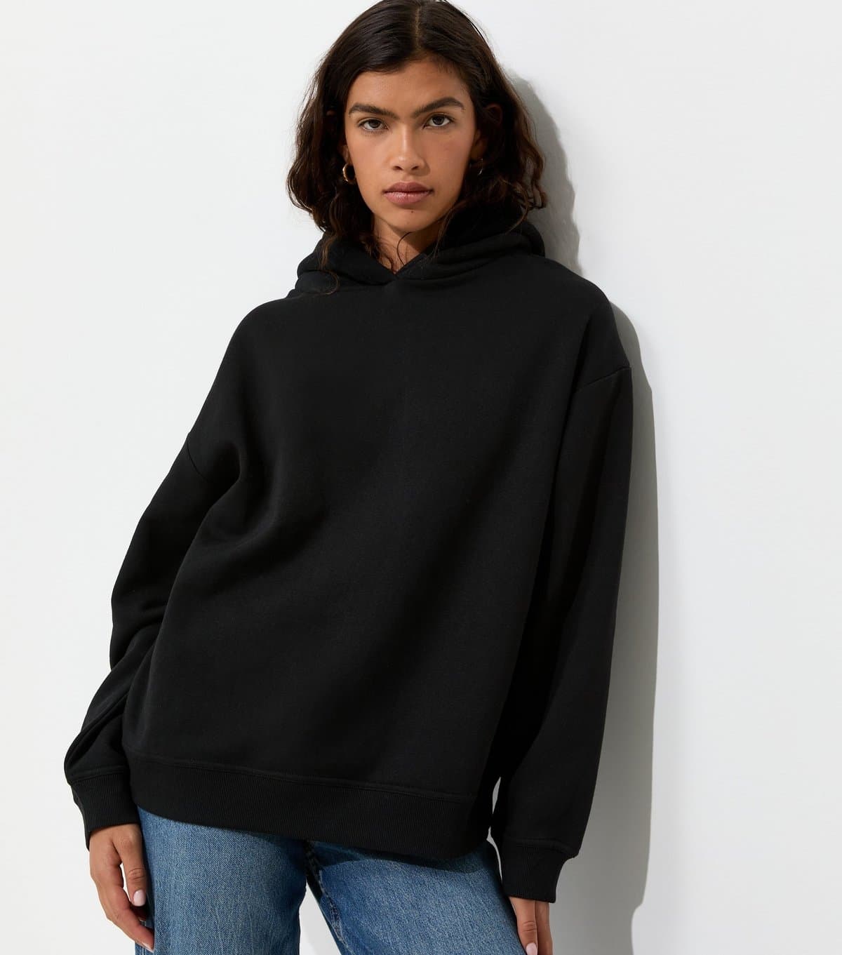 New Look Women's Black Cotton Rich Long Sleeve Hoodie New Look