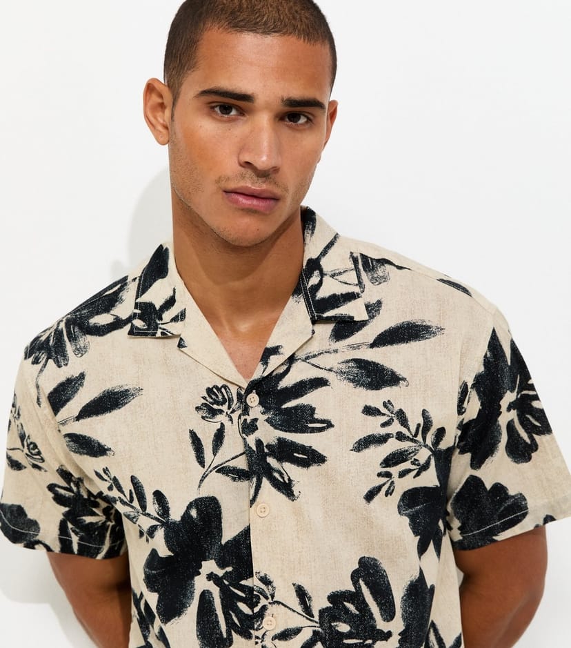 jack & jones Men's Oatmeal Cotton Rich Floral Print Woven Shirt Jack & Jones New Look - 1