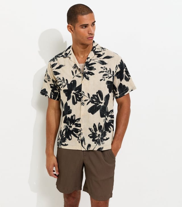 jack & jones Men's Oatmeal Cotton Rich Floral Print Woven Shirt Jack & Jones New Look - 2