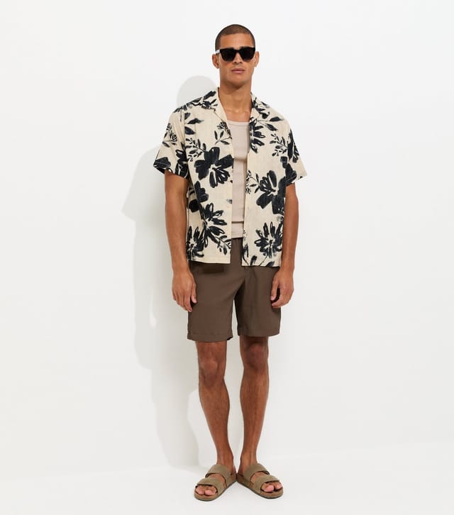 jack & jones Men's Oatmeal Cotton Rich Floral Print Woven Shirt Jack & Jones New Look - 3