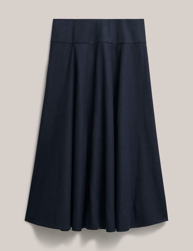 Hobbs London Hobbs London Women's Lilliana Linen Blend Midi Skirt in Dark Navy - 2