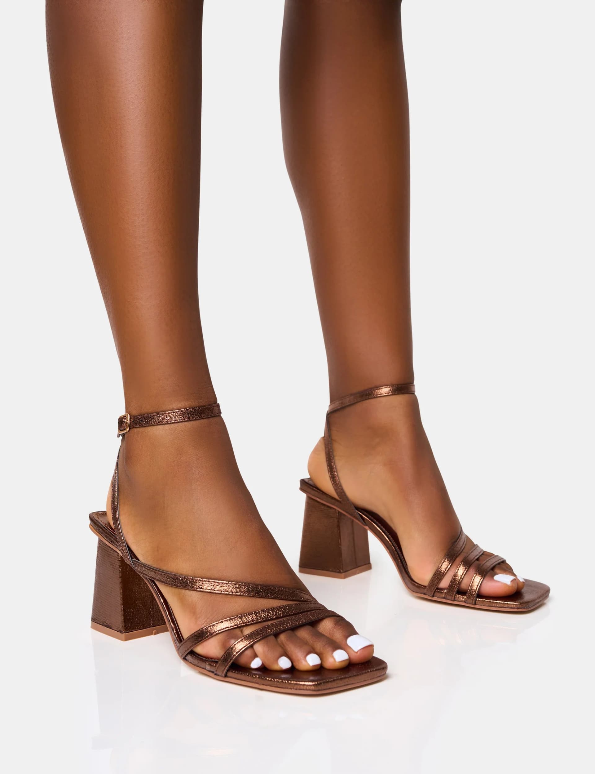 Public Desire Public Desire UK Bronze Strappy Mid Block Heels