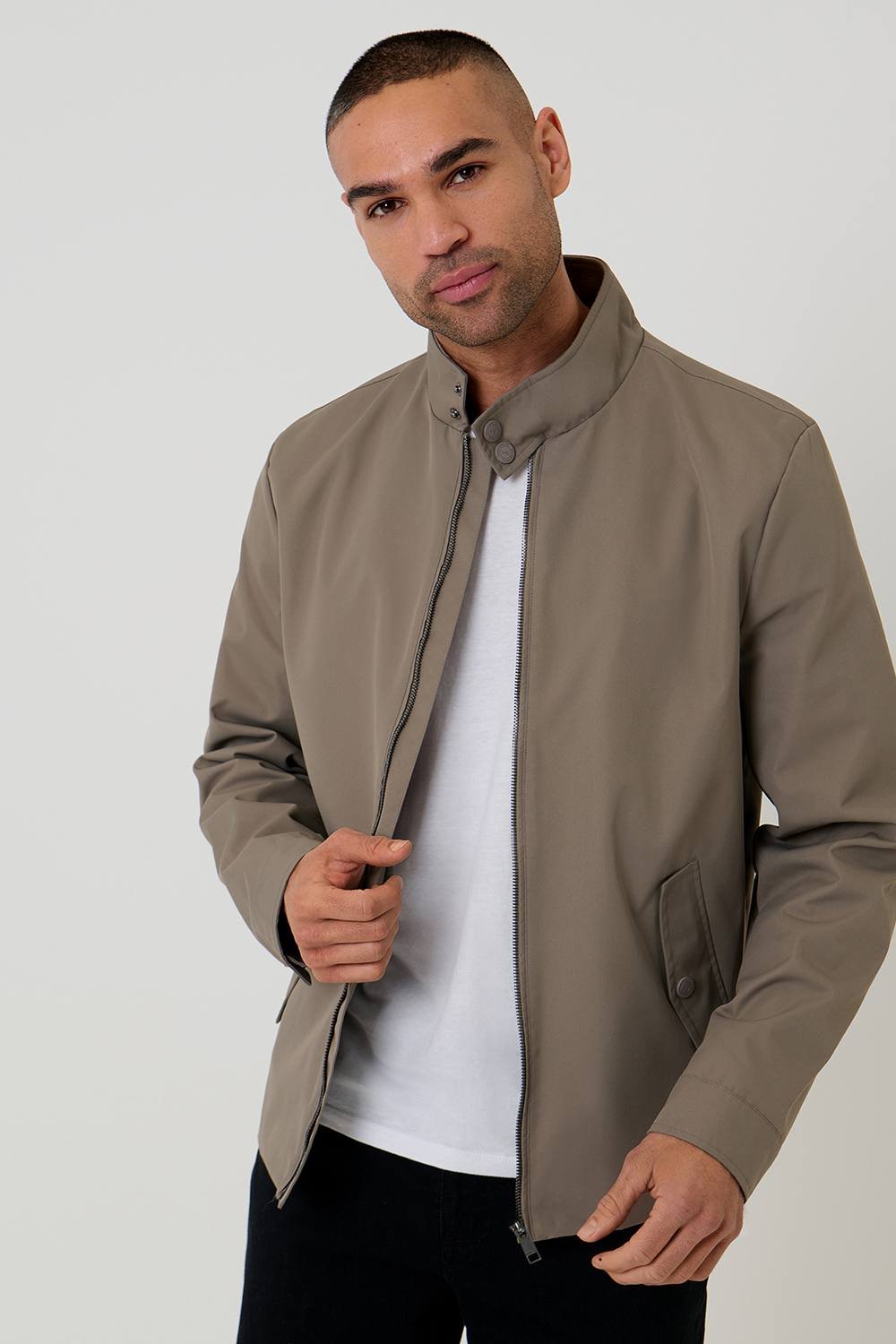 Threadbare Threadbare Men's Showerproof Zip Up Harrington Jacket in Taupe - 2