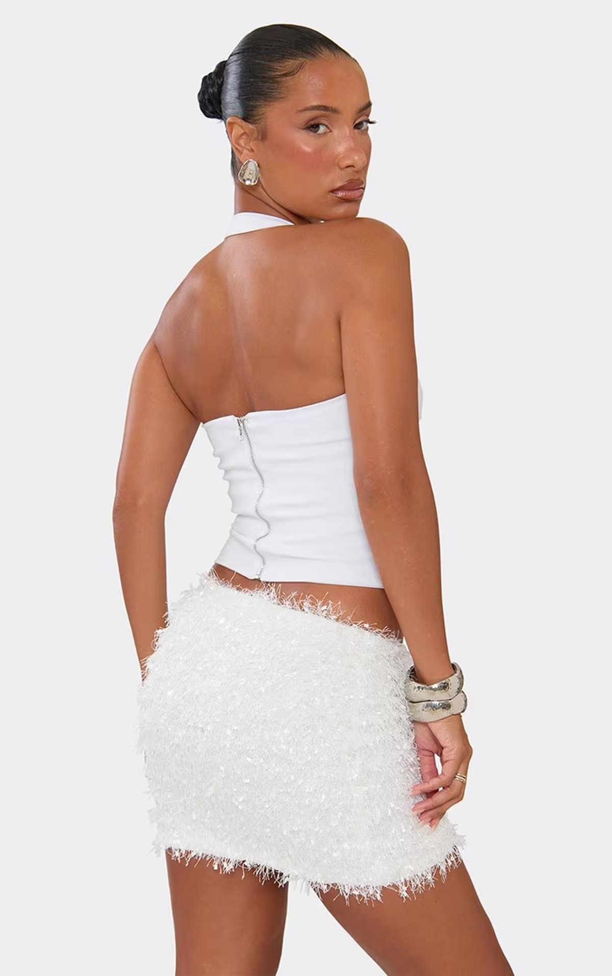 EGO Low Rise Mini Skirt In White Texture, Women's Size UK 6