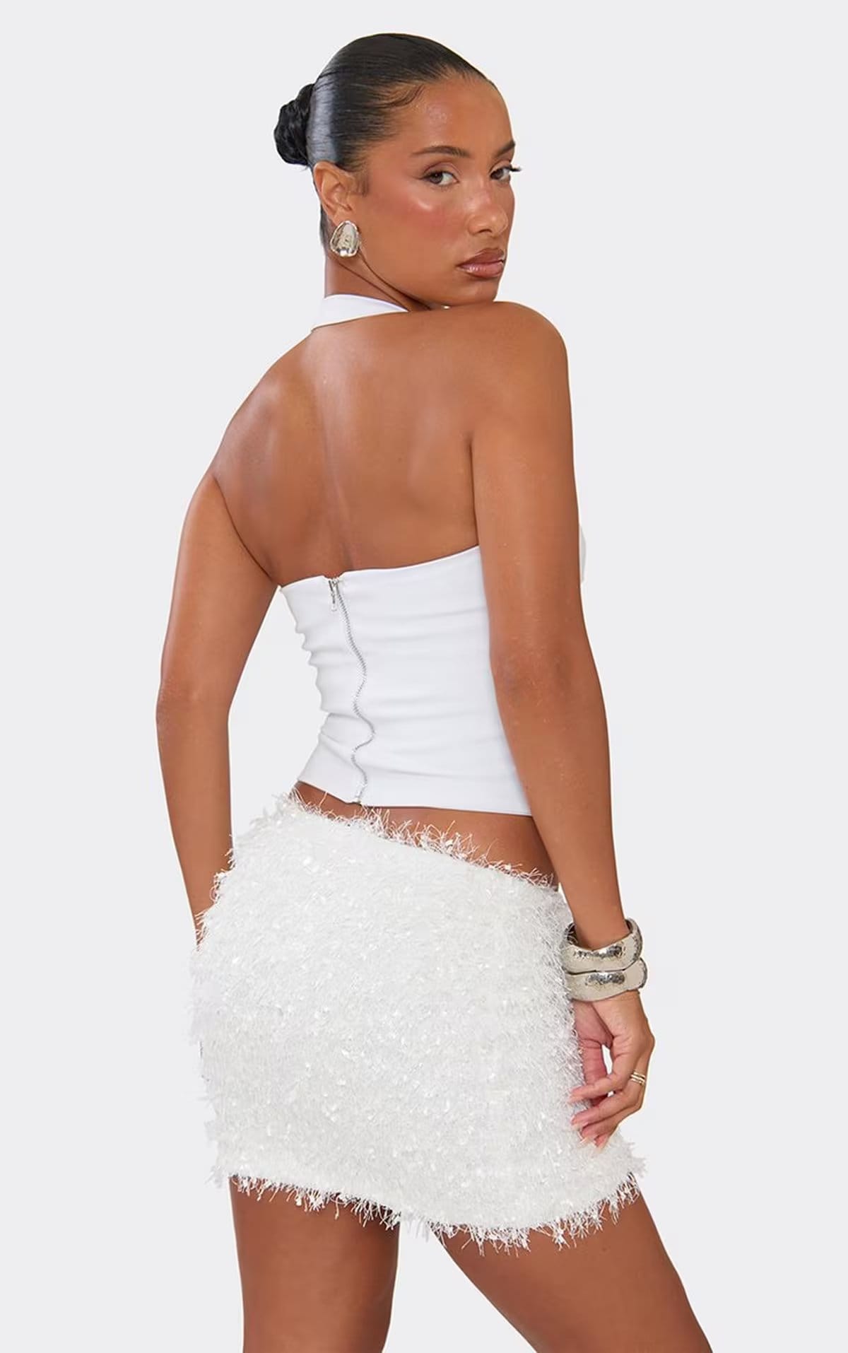 EGO Low Rise Mini Skirt In White Texture, Women's Size UK 6 - 1