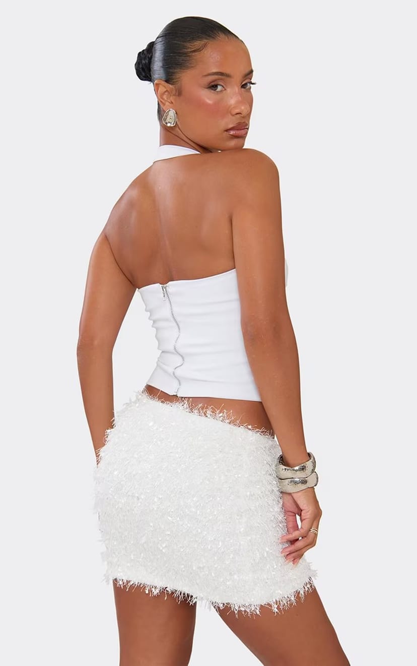 EGO Low Rise Mini Skirt In White Texture, Women's Size UK 6 - 1