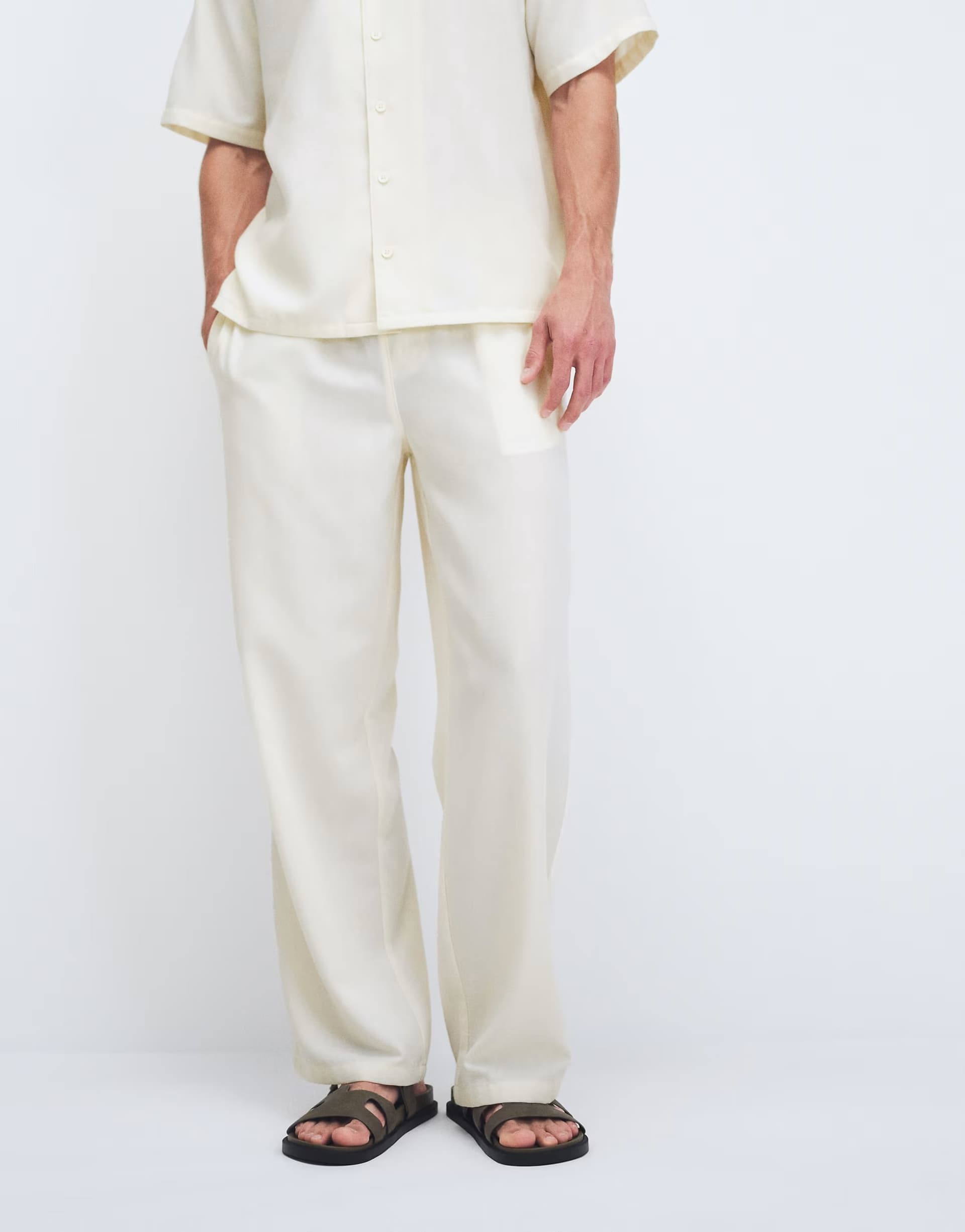 ASOS New Look co-ord wide leg linen look trousers in off white