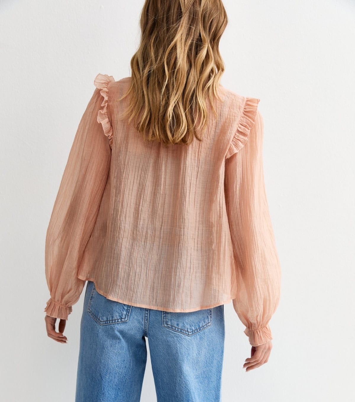 New Look Women's Pink Sheer Lace Bib Crinkle Texture Blouse New Look - 4